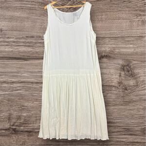 Vintage 90s Victoria’s Secret Ivory Crinkle Slip Dress M Drop Waist Maxi USA